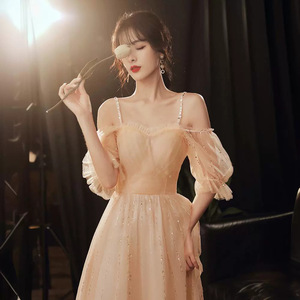 Elegant Evening Gown Sweetheart Neckline A-Line Chiffon Dress For Banquets Birthday Wear Plus Size Bridesmaid Dress Champagne - Product Image 3