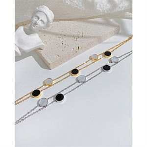 High Quality Black <b>Shell</b> Round Charms Double Layers Stainless Steel Gold Chain <b>Bracelet</b> for Women - Product Image 3