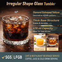 Verres sans plomb 470 ml à texture diamantée, base épaisse, style minimaliste, compatibles lave-vaisselle, pour bar, whisky et boissons glacées
