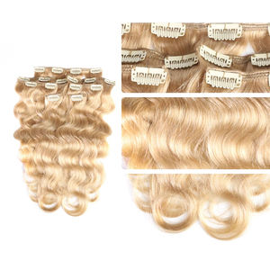 Extensions de cheveux humains ondulés à clipser, balayage, extensions de cheveux sans couture, <span class=keywords><strong>blond</strong></span> <span class=keywords><strong>doré</strong></span>, extensions de cheveux naturels pour femmes - Product Image 4