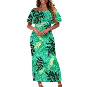 Leaf of banana Print Custom Plus Size Women Clothing Two Piece Set Dresses for Polynesian Puletasi Tribal Clothing