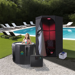 Fuerle Home Spa蒸気暖房レッドライトサウナボックス折りたたみ式サウナテントポータブルサウナと0.3hp/0.5hp/1hpウォーターチラーアイスバス - Product Image 1