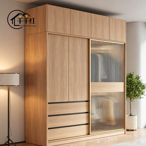 Armoire à portes coulissantes pour chambre à coucher, style moderne et simple, pour petit appartement, couleur bois naturel, <span class=keywords><strong>porte</strong></span> en verre, grand <span class=keywords><strong>placard</strong></span> - Product Image 3
