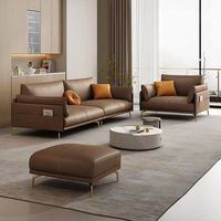 Maxky New Sofa Einfache moderne erste Schicht Rindsleder Wohnzimmer Kleine Wohnung Italienisches Licht Luxus Sofa Leder Kunst Sofa