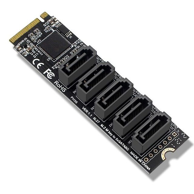 M.2 NVME NGFF M Key to 5 Ports SATA3.0 Expansion Card JMB585 Chipset Products in Stock