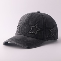 Gorra de Béisbol de 6 Paneles de Algodón Puro Certificado, Lavada, con Doble Estrella de Cinco Puntas; Estilo Americano Casual