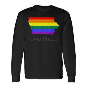 Camiseta de manga larga con bandera del arcoíris de Iowa, unisex, cuello redondo, ropa de orgullo LGBTQ - Product Image 1