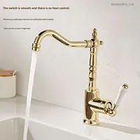 Robinet de lavabo moderne à montage sur comptoir, finition or brossé, rotation à 360°, avec extension, en laiton, garantie 5 ans, pour salle de bain