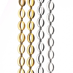 Cadena de Eslabones Ovalados Color Oliva |   Cadena Geométrica de 3 Barras de Acero Inoxidable con Baño de Oro PVD de 18K para Fabricación de Collares y Pulseras - Product Image 1