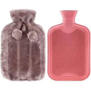 Sıcak satış 2l BS kauçuk sıcak su şişe çantası ile kapak peluş sıcak sıcak su şişe çantası