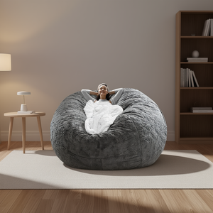 Housse de pouf en velours PV Db Big Soft Fluffy, gris foncé, amovible, une place, style contemporain, ronde - Product Image 2
