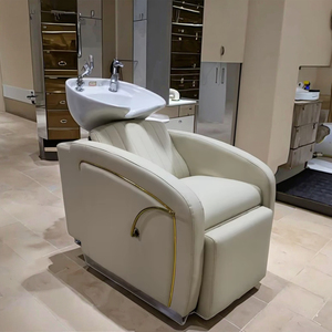 Poltrona <span class=keywords><strong>da</strong></span> Parrucchiere Siman Beauty in Morbida Pelle PU con Lavabo, Postazione per Salone 110V 220V Opzionale, Vari Colori Disponibili per Barbieri - Product Image 1