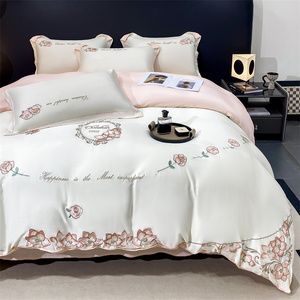 Set di 4 Pezzi Stile <span class=keywords><strong>Francese</strong></span> 400TC in Poliestere con Ricamo Floreale per <span class=keywords><strong>Lenzuola</strong></span> - Product Image 2