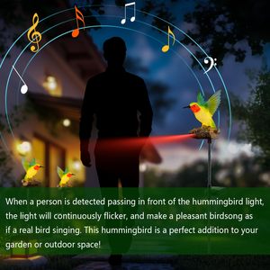 Luci Solari a Forma di Colibrì per Esterni, Impermeabili, con Suono Simulato e Luce Pulsante, Statua Decorativa da Giardino con Illuminazione - Product Image 3