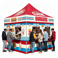 Einziehbarer Hamburger-Wagen mit Markise, Robustes Outdoor-Marktzelt, Individuell Bedrucktes Markenzelt mit Grafiken