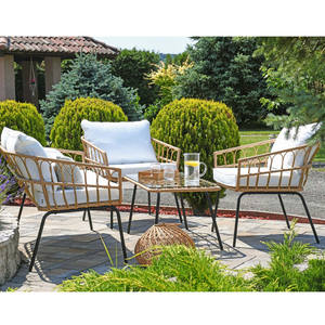 Rotin Love Seat Hôtel <span class=keywords><strong>4</strong></span> pièces Mobilier d'extérieur <span class=keywords><strong>Patio</strong></span> Bistro Ensemble Osier Jardin Canapé Ensemble Balcon Conversation Ensemble - Product Image 5