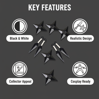 Set 4 PP Ninja 2-Kunai 2-Shuriken Set Gaya Klasik Bintang Lempar Realistis Hitam & Putih Dekorasi Koleksi Mainan Cosplay
