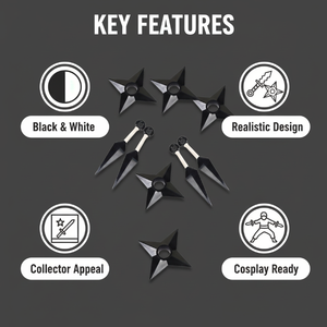 Ensemble de 4 PP <span class=keywords><strong>Ninja</strong></span> 2-Kunai 2-<span class=keywords><strong>Shuriken</strong></span> Ensemble de style classique Étoiles à lancer réalistes Noir et blanc Décoration de collection Jouets Cospaly - Product Image 3