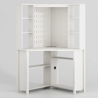 Bureau d'angle pentagonal avec ports USB, éclairage LED réglable et 9 niveaux de rangement ouverts avec dossier perforé
