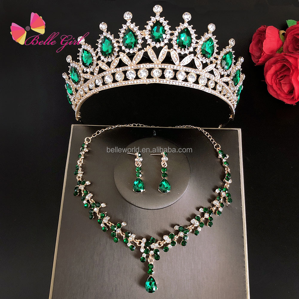 BELLEWORLD Wholesale princess pageant bridal tiaras and crowns wedding rhinestone tiara crown necklace earrings jewelry sets