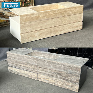 Wabi-sabi Натуральный Камень Бежевый или серебристый, травертин, раковина для умывальника, раковина для ванной комнаты с шкафами, ящиками для гостиничной виллы - Product Image 1