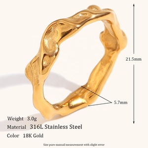 ディンランミニマリストジュエリー不規則な波の形のリングPVD金メッキステンレス鋼の女性のリング - Product Image 3