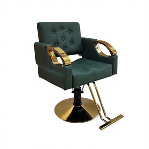 Sillón de Barbería Moderno, Hidráulico, Tapizado, con Base Metálica, Color Verde Militar - Product Image 1