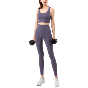 Completo Yoga da Donna 2 Pezzi alla Moda per <span class=keywords><strong>Fitness</strong></span> con Reggiseno Push-Up a Schiena Incrociata e Leggings a Vita Alta Senza Cucitura Frontale - Product Image 5