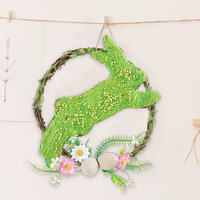 Paaskrans van rotan, houten tafeldecoratie, kunstbloemen, konijnen-deurhanger, rustieke binnenhuisdecoratie, Chinees gemaakt ornament