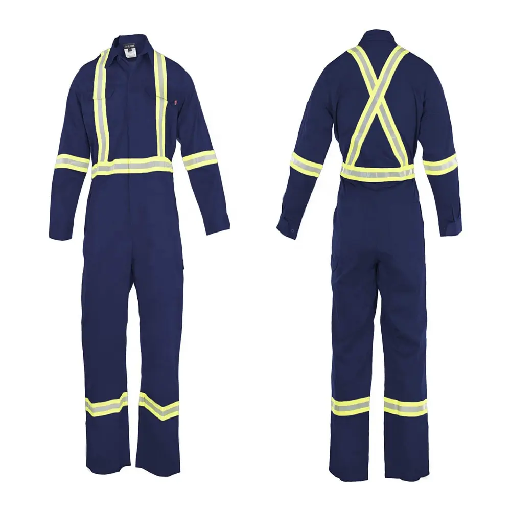 Pakaian Kerja Visibilitas Tinggi Coverall Seragam Keselamatan Pakaian Reflektif Tahan Api Pria