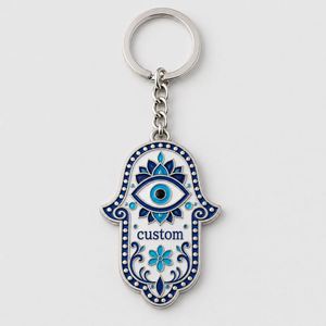 Porte-clés Hamsa personnalisé en alliage de zinc émaillé, impression UV, amulette œil protecteur mystique, chaîne religieuse islamique, pour voyage - Product Image 2