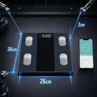 Báscula Inteligente Bluetooth para Grasa Corporal, Gris Oscuro, Vidrio Templado, Pantalla LED Oculta para Precisión, Aparato de Pesaje Profesional para Baño en Casa