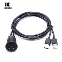 Cable de panel negro con doble puerto USB 3.0 macho y doble USB-C hembra trenzado para montaje en panel, para escáner de código de barras de computadora