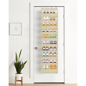 Organisateur de chaussures à suspendre sur la porte à 10 niveaux, poches profondes, pour porte de placard, capacité de 20 paires, beige - Product Image 5