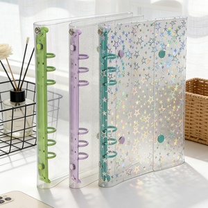 Lot de 10 protège-cahiers A5 en PVC transparent à paillettes, rechargeables, avec 6 anneaux, 2 boutons-pression et système d'enveloppes pour espèces - Product Image 1