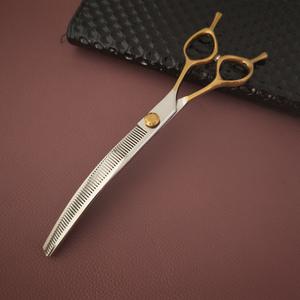Ciseaux courbes pour animaux de compagnie GFD 7,5 pouces, acier 440C, manche demi-or, ciseaux de toilettage professionnels pour chiens et chats - Product Image 3