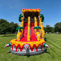 Équipement de location pour fêtes : Toboggan aquatique gonflable en PVC de 18 pieds, motif dinosaure, avec piscine et double piste de glisse