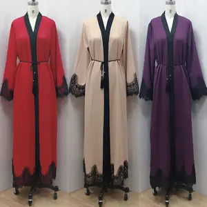 Moyen-orient mode ramadan patchwork dentelle long cardigan femmes musulmanes dubai abaya maxi robe kimono turc vêtements islamiques