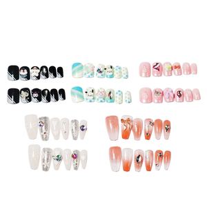 Faux ongles en plastique <span class=keywords><strong>dégradé</strong></span> <span class=keywords><strong>orange</strong></span> ombré, avec nœud et strass, pour usage quotidien et manucure de fête – Vente chaude - Product Image 2
