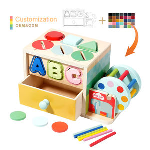 Scatola di monete in legno Montessori cassetto geometrico gioco formazione prescolare tamburo forma di corrispondenza cognitiva per l'apprendimento precoce - Product Image 1