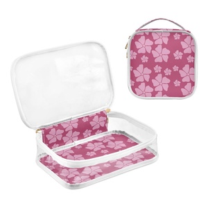 2-Pack Pink Flower Hawaii See Through Transparent <b>Make</b> <b>up</b> <b>Case</b> PVC Zipper Custom Logo Cosmetic Travel Pouch for Women and Men - Product Image 3