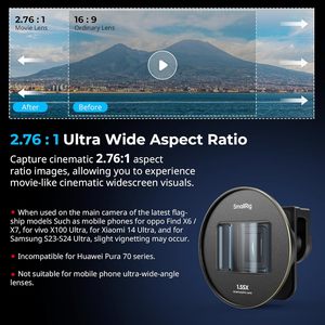 Objectif anamorphique SmallRig 1.55XT pour téléphone, objectif à éclat bleu cinématique pour cage de téléphone à monture T, objectif anamorphique avec clip pour objectif - 3578B - Product Image 3