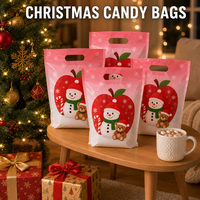 Sacs à bonbons de Noël personnalisés en plastique PE avec poignée découpée - Sacs transparents imprimés pour emballages de fêtes