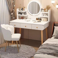 Ensemble de coiffeuse de maquillage en gros avec miroir LED, coiffeuse innovante en bois MDF pour chambre à coucher