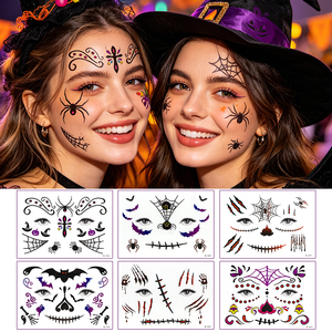 Autocollants de <span class=keywords><strong>tatouage</strong></span> temporaire pour le visage, thème Halloween effrayant et sexy, avec motifs de coupures sanglantes, toile d'araignée et crocs de vampire, en papier pour maquillage. - Product Image 3