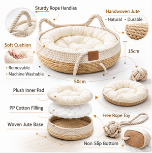 Lit pour chat chaud et solide, écologique, en herbe de roseau naturelle tressée, toutes saisons, emballage carton, fournitures pour animaux de compagnie, vente en gros - Product Image 2