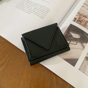 Women's New Lychee Patterned <strong>Mini</strong> Card Wallet with RFID Contrast Color Change Three-fold Buckle and Card Clip - Product Image 5