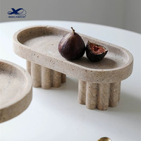 Plateau de rangement rond en travertin pour la maison, plateau à bijoux en marbre travertin pour salle de bain