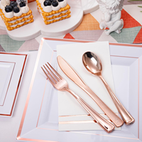 Assiettes en plastique jetables carrées blanches avec bordure or rose, très résistantes, 350 pièces, pour mariage, anniversaire, Halloween