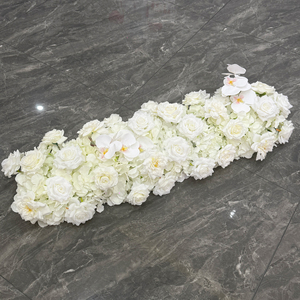 Coureur de fleurs rose personnalisé 2 mètres rangée de fleurs blanches toile de fond murale rose pour décoration de mariage - Product Image 4